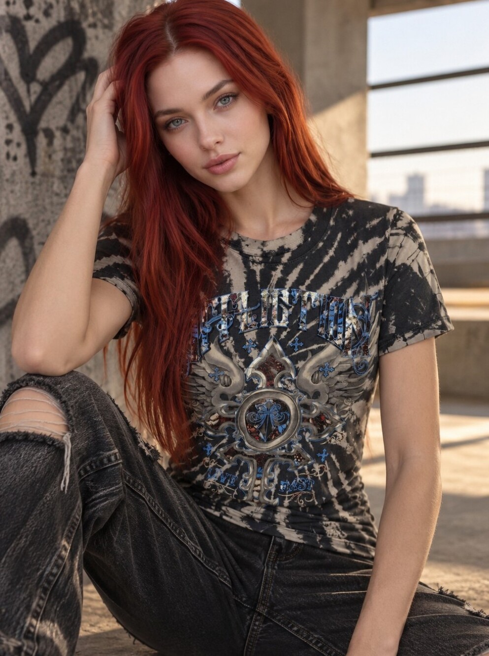 Affliction Rimini Idol Tee S NWT Black Sunburst Tie Dye Foil Y2K Lace Up Goth